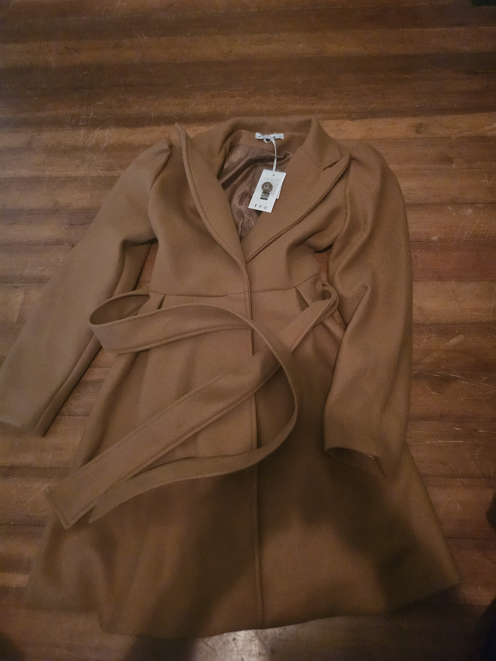 Grace Karin Brown Satin Tie-Detail Coat